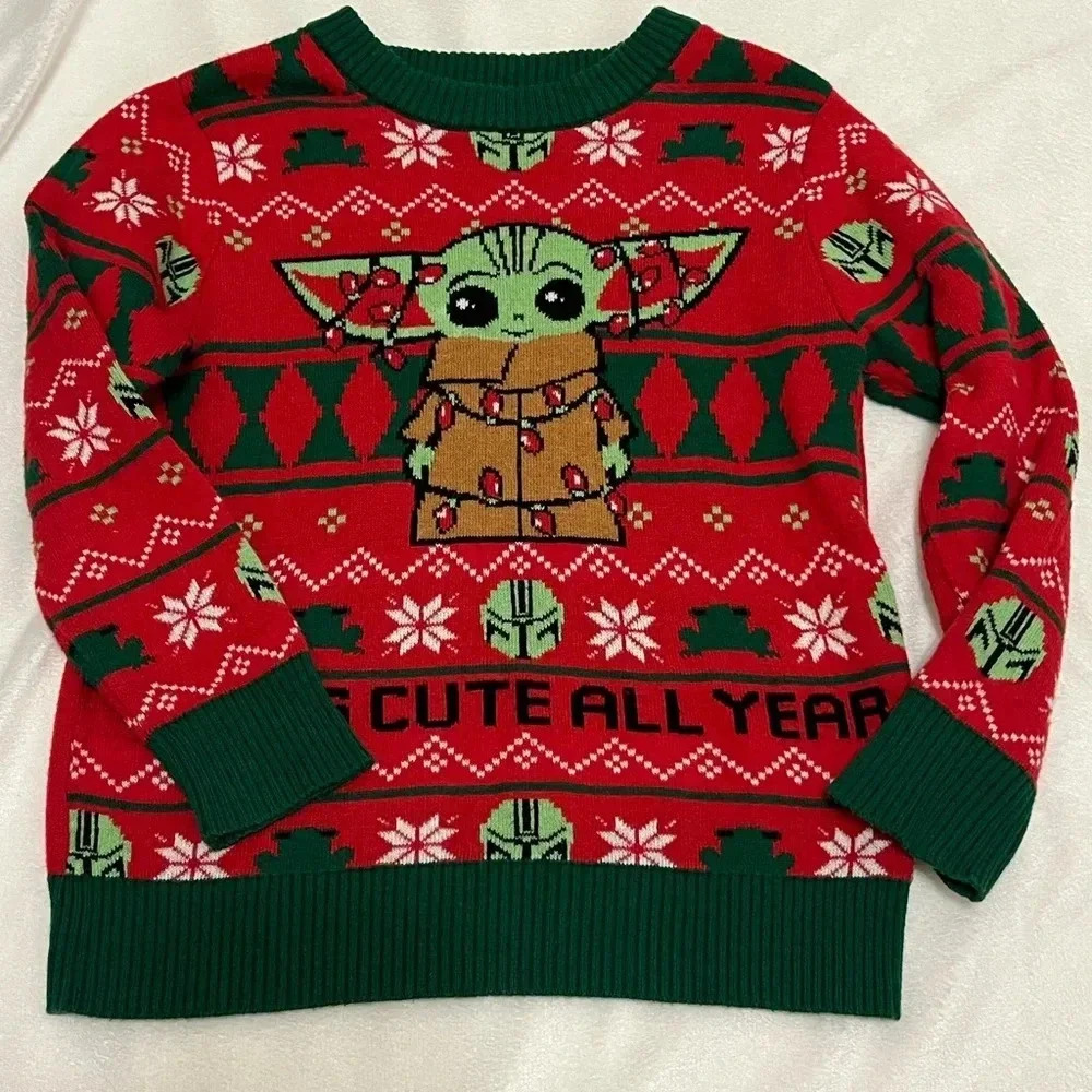 STAR WARS THE MANDALORIAN BABY YODA THE CHILD CHRISTMAS SWEATER KIDS UNISEX - Picture 2 of 4